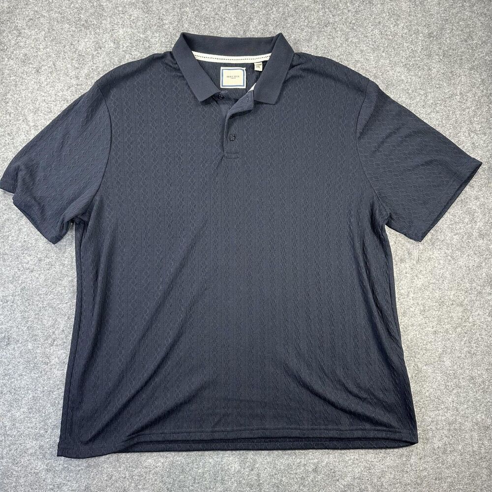 Brave Soul Polo Shirt Mens 2XL Blue Geometric Knit Stretch Casual Summer Top